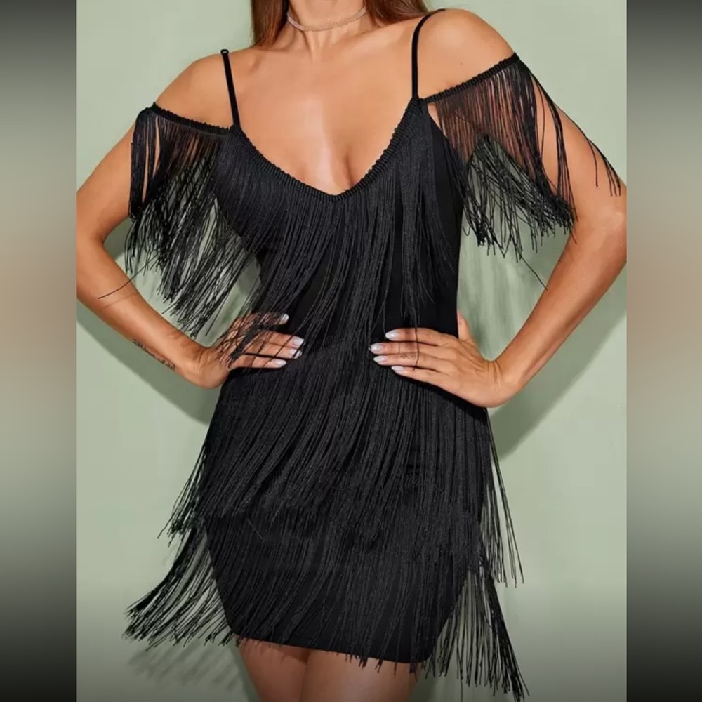SHEIN Elegant Black Fringe Dress